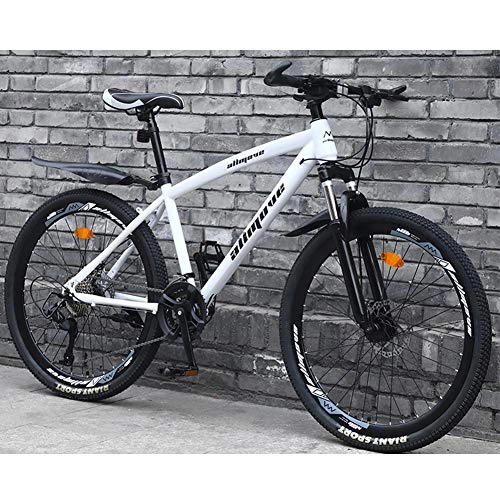 Mountain Bike : AP.DISHU 24 Speeds Mountain Bikes Bicycles, Double Disc Brake Mountain Bike Lightweight Carbon Steel Frame, White, 26inch