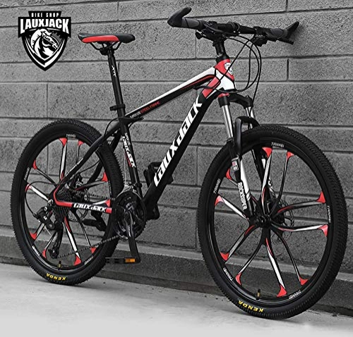 Mountain Bike : AP.DISHU 26 Inch Wheels Youth And Adult Mountain Bike (21-30 Speeds Options) Road Bicycle Racing Dual Disc Brake Bicycles, Black Red, 21 Speed