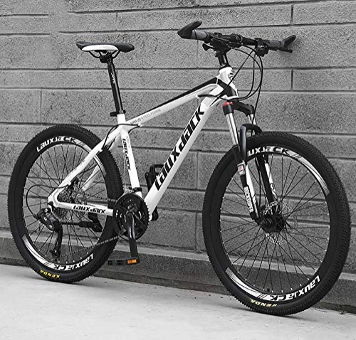 Mountain Bike : AP.DISHU Mountain Bikes High Carbon Steel Frame Road Bicycle Racing 26 Inch Spoke Wheel Suspension Fork Dual Disc Brake Bicycles, Black White, 21 Speed