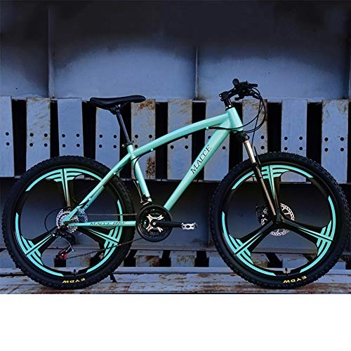 Mountain Bike : AP.DISHU Off-Road Mountain Bike 21 / 24 / 27 Speed Double Disc Brake Male and Female Students Oneness Wheel Variable Speed Bicycle High Carbon Steel 26 Inch, Green, 21 Speed