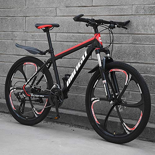 Mountain Bike : AP.DISHU Variable Speed Mountain Bike 21 / 24 / 27 / 30 Speed Bicycle 24 inches MTB Disc Brakes Full Suspension Bicycle, Red+Black, 30 Speed