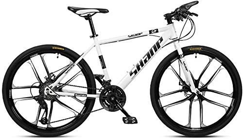 Mountain Bike : AYHa 26 inch Mountain Bikes, Men's Dual Disc Brake Hardtail Mountain Bike, Bicycle Adjustable Seat, High-Carbon Steel Frame, 21 Speed, 27 Speed, White 6 Spoke