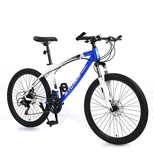 Mountain Bike : AZXV 21 Speeds High-Carbon Steel Bike Mountain Bike Mechanical Dual Disc-Brakes Shock-absorbing Shifting MTB Bicycle，26 Inch Wheels，Multiple Colors，for Adults / Men / Women white blue