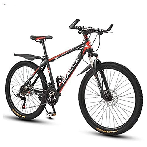 Mountain Bike : B-D 26 Inch Mountain Bike Dual Disc Brakes 21 Speed Mens Bicycle Front Suspension MTB, Red