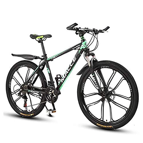 Mountain Bike : B-D Mens Mountain Bike 26 Inch, 21-Speed Mountain Bike Adult Bicycle Dual Disc Brakes High Carbon Steel Outroad Bicycle, Green