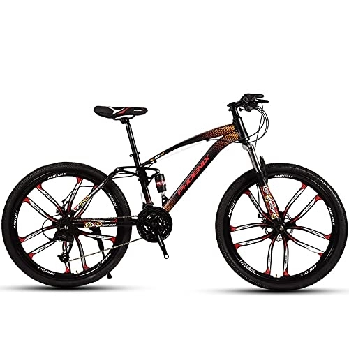 Mountain Bike : Bananaww Full Suspension Mountain Bike 26 Inches Wheel 21 / 24 / 27 / 30 Speed Gear System With High Carbon Steel Frame, Front and Rear Disc Brake, Dual Suspension Unisex Adult Mountain Bicycle