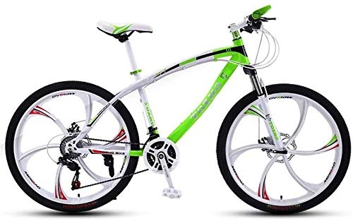 Mountain Bike : baozge Mountain Bicycle Adult 24 Speed Speed with 6 Cutter Wheel 24 / 26 Inch Travel Bicycle Men and Women MTB Bike Double Disc Brake High Carbon Steel Frame Outdoor Cycling (Green and White)-XL