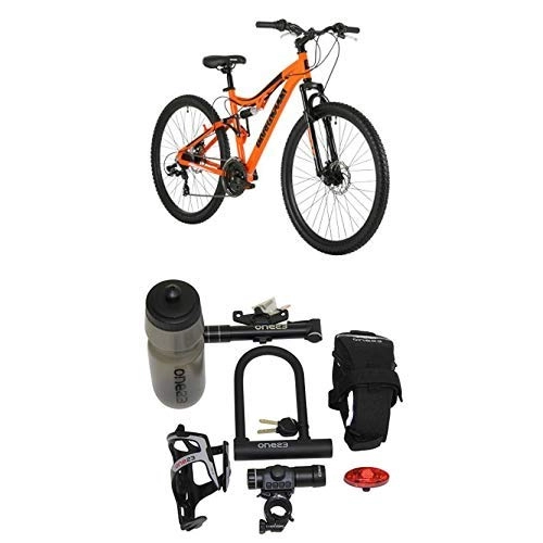 Mountain Bike : Barracuda Unisex Draco Ds Wheel 18 Inch Full Suspension Frame Mountain Bike, Orange, 27.5 with Cycling Essentials Pack
