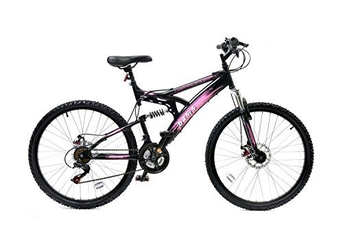Mountain Bike : Basis 1 Full Suspension Mountain Bike 26" Wheel Disc Brakes 21 Speed Black Pink