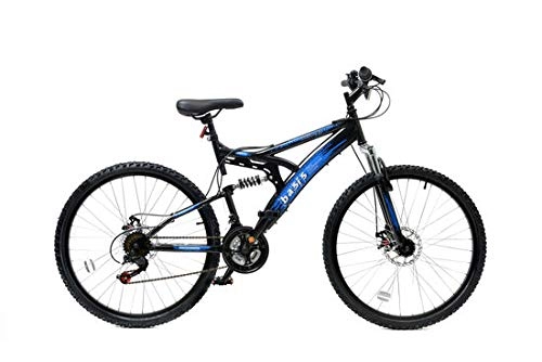 Mountain Bike : Basis 1 Full Suspension Mountain Bike Disc Brakes 18 Speed Black Blue