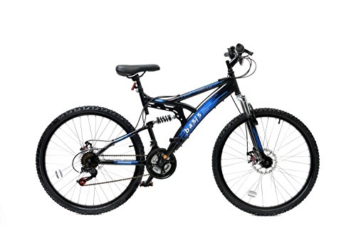 Mountain Bike : Basis 1 Full Suspension Mountain Bike Disc Brakes 21 Speed Black Blue