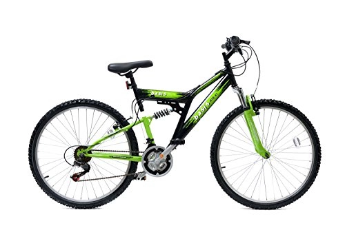 Mountain Bike : Basis 2 Full Suspension Mountain Bike 26" Wheel 21 Speed Black Green
