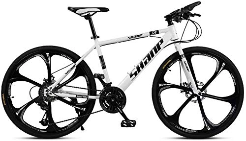 Mountain Bike : BECCYYLY Mountain bike Mountain Bike, 24 / 26 Inch Double Disc Brake, Adult MTB Country Gearshift Bicycle, Hardtail Mountain Bike with Adjustable Seat Carbon Steel White 6 Cutter bicycle
