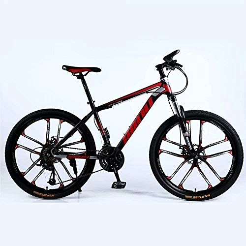 Mountain Bike : BECCYYLY Mountain bike Mountain Bike 24 / 26 Inch with Double Disc Brake, Adult MTB, Hardtail Bicycle with Adjustable Seat, Thickened Carbon Steel Frame, Black, Red, 10 Cutters Wheel, bicycle
