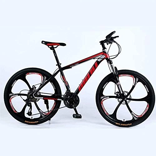 Mountain Bike : BECCYYLY Mountain bike Mountain Bike 24 / 26 Inch with Double Disc Brake, Adult MTB, Hardtail Bicycle with Adjustable Seat, Thickened Carbon Steel Frame, Black, Red, 6 Cutters Wheel, bicycle