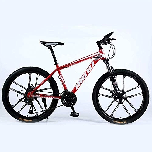 Mountain Bike : BECCYYLY Mountain bike Mountain Bike 24 / 26 Inch with Double Disc Brake, Adult MTB, Hardtail Bicycle with Adjustable Seat, Thickened Carbon Steel Frame, Red, 10 Cutters Wheel, bicycle