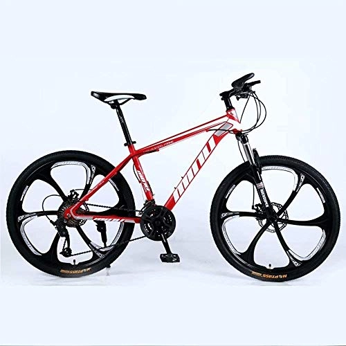 Mountain Bike : BECCYYLY Mountain bike Mountain Bike 24 / 26 Inch with Double Disc Brake, Adult MTB, Hardtail Bicycle with Adjustable Seat, Thickened Carbon Steel Frame, Red, 6 Cutters Wheel, bicycle