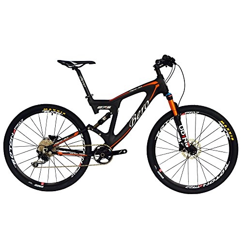 Mountain Bike : BEIOU Carbon Dual Suspension Mountain Bicycles All Terrain 27.5 Inch MTB 650B Bike SHIMANO DEORE 10 Speed 12.7kg T700 Frame Matte 3K CB22 (Orange, 18")