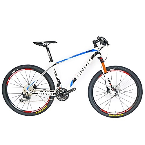 Mountain Bike : BEIOU Carbon Fiber Mountain Bike Hardtail MTB SHIMANO M610 DEORE 30 Speed Ultralight 10.65 kg RT 26 Professional Internal Cable Routing Toray T800 Carbon Hubs Glossy CB018 (White Blue, 17-Inch)