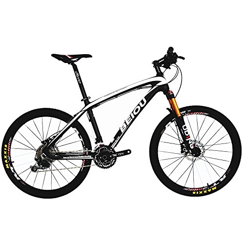 Mountain Bike : BEIOU Carbon Fiber Mountain Bike Hardtail MTB SHIMANO M610 DEORE 30 Speed Ultralight 10.8 kg RT 26 Professional External Cable Routing Toray T800 CB005 (White, 17-Inch)