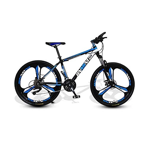 Mountain Bike : Bicycle 24 Inches 26 Inch Mountain Bikes, Men's Dual Disc Brake Hardtail Mountain Bike, Bicycle Adjustable Seat, High-Carbon Steel Frame, 21 Speed, 3 Spoke (Black and Blue) (Size : Large)