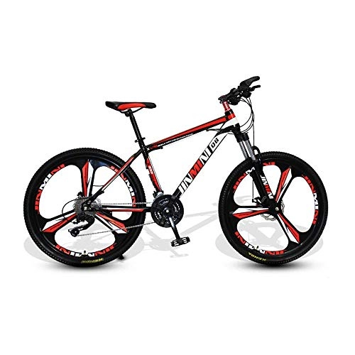 Mountain Bike : Bicycle 24 Inches 26 Inch Mountain Bikes, Men's Dual Disc Brake Hardtail Mountain Bike, Bicycle Adjustable Seat, High-Carbon Steel Frame, 21 Speed, 3 Spoke (Black and Red) (Size : XLarge)