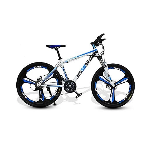Mountain Bike : Bicycle 24 Inches 26 Inch Mountain Bikes, Men's Dual Disc Brake Hardtail Mountain Bike, Bicycle Adjustable Seat, High-Carbon Steel Frame, 21 Speed, 3 Spoke (White and Blue) (Size : XLarge)