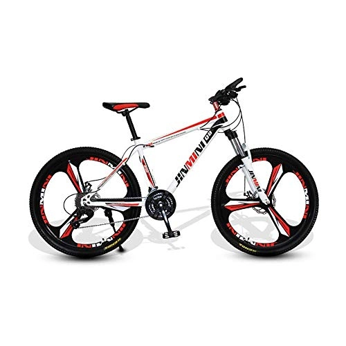 Mountain Bike : Bicycle 24 Inches 26 Inch Mountain Bikes, Men's Dual Disc Brake Hardtail Mountain Bike, Bicycle Adjustable Seat, High-Carbon Steel Frame, 21 Speed, 3 Spoke (White and Red) (Size : Large)