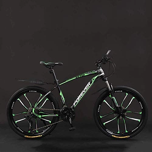 Mountain Bike : Bicycle 26 Inch 21 / 24 / 27 / 30 Speed Mountain Bikes, Hard Tail Mountain Bicycle Lightweight Bicycle, with Adjustable Seat Double Disc Brake, black green, 24 Speed