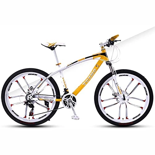 Mountain Bike : Bicycle 26 Inches Mountain Bike, Fork Suspension, Adult Bicycle, Boys and Girls Bicycle Variable Speed Shock Absorption High Carbon Steel Frame, Yellow, 21 Speed
