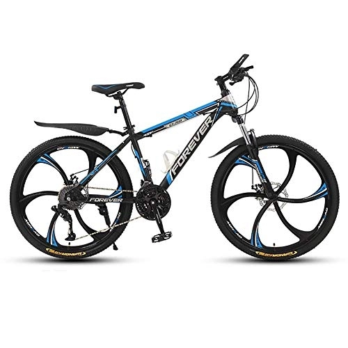 Mountain Bike : Bicycle, 26Inch Mountain Bike, Double Disc Brakes Mountain Bike, 24 Speed 6 Knife Wheel Bicycle, MTB, Black Blue fengong