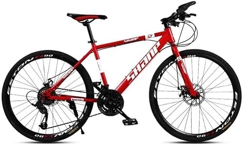 Mountain Bike : Bicycle, Mountain Bike For Adults Carbon Steel Shock Absorption Frame - City Road Bicycle (Color : Red, Size : 21 speed)