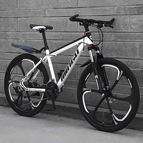 Mountain Bike : Bicycle, Mountain Bike High Carbon Steel Frame Disc Brakes Shock Absorption Adult Bicycle Racing (Color : White, Size : 21 Speed)