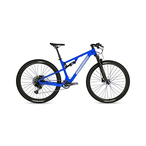 Mountain Bike : Bicycles for Adults Bicycle Full Suspension Carbon Fiber Mountain Bike Disc Brake Cross Country Mountain Bike (Color : Blue, Size : Large)