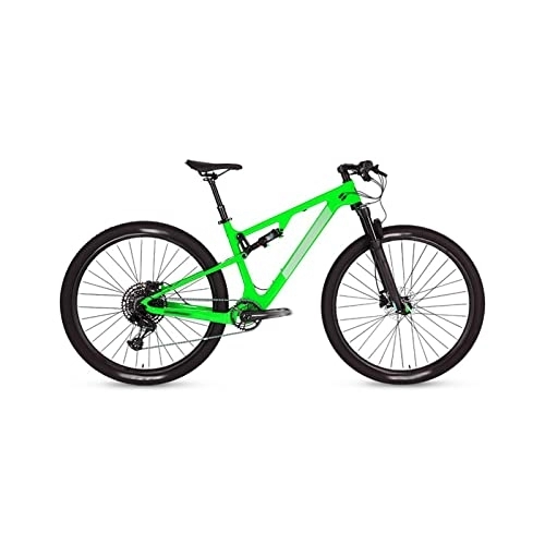 Mountain Bike : Bicycles for Adults Bicycle Full Suspension Carbon Fiber Mountain Bike Disc Brake Cross Country Mountain Bike (Color : Green, Size : Medium)