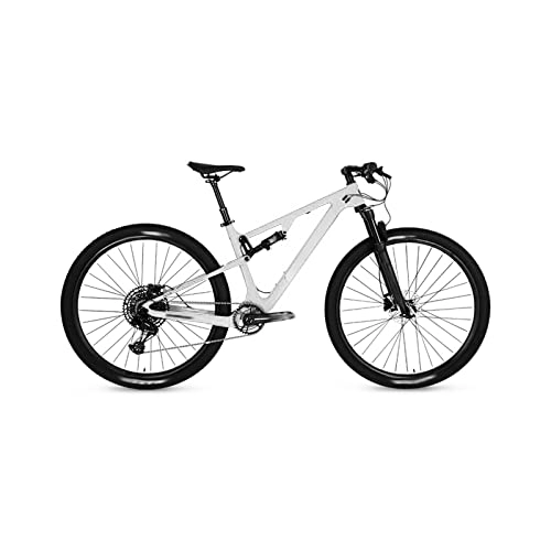 Mountain Bike : Bicycles for Adults Bicycle Full Suspension Carbon Fiber Mountain Bike Disc Brake Cross Country Mountain Bike (Color : White, Size : Medium)