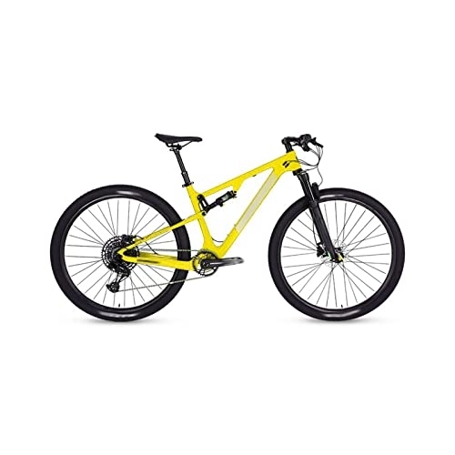 Mountain Bike : Bicycles for Adults Bicycle Full Suspension Carbon Fiber Mountain Bike Disc Brake Cross Country Mountain Bike (Color : Yellow, Size : Large)