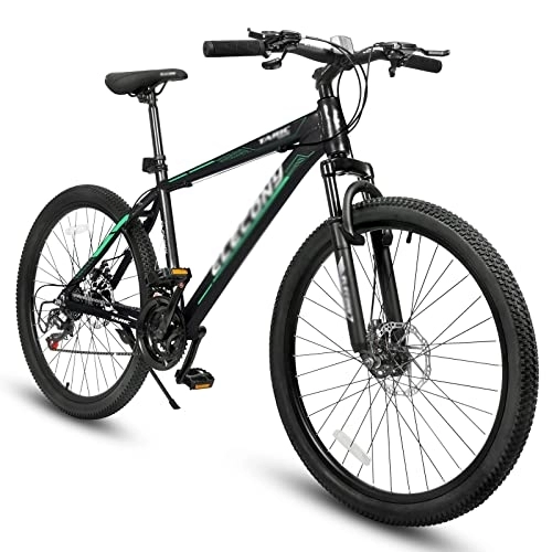 Mountain Bike : Bicycles for Adults Disc Brake Aluminum Frame Mountain Bikes for Adults Puncture Protection Wheel Suspension Fork Bicycle Stock (Color : Green)