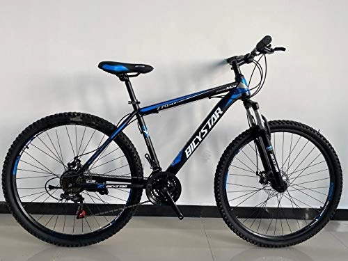 Mountain Bike : Bicystar 26" Wheel Unisex Mountain Bike in Blue Color for Adults, Steel Frame, 21 Speed, Front and Rear Disc Brakes
