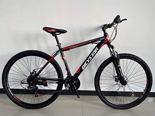 Mountain Bike : Bicystar 26" Wheel Unisex Mountain Bike in Red Color for Adults, Steel Frame, 21 Speed, Front and Rear Disc Brakes