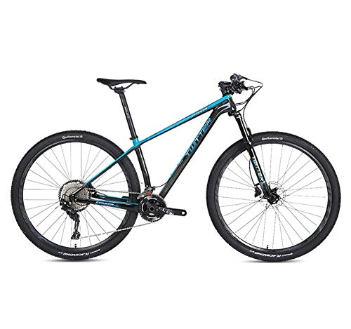 Mountain Bike : BIKERISK 27.5 / 29" carbon fiber Mountain Bicycle with Suspension Fork 22 / 33-Speed Mountain Bike with Disc Brake, Lightweight Frame(Black blue), 22speed, 27.515