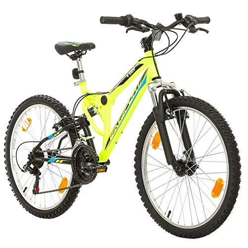 Mountain Bike : Bikesport PARALLAX Dual Suspension Mountain bike 24 Inch wheels, Shimano 18 sp. (Neon Green)