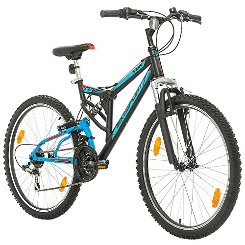 Mountain Bike : Bikesport PARALLAX Dual Suspension Mountain bike 26 Inch wheels, Shimano 18 sp. (Black Blue)