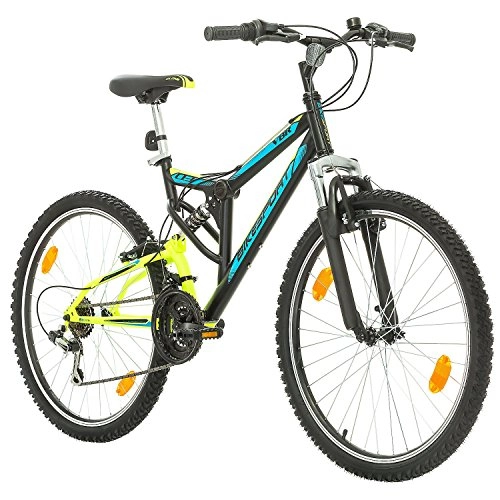 Mountain Bike : Bikesport PARALLAX Dual Suspension Mountain bike 26 Inch wheels, Shimano 18 sp. (Black Neon Green)