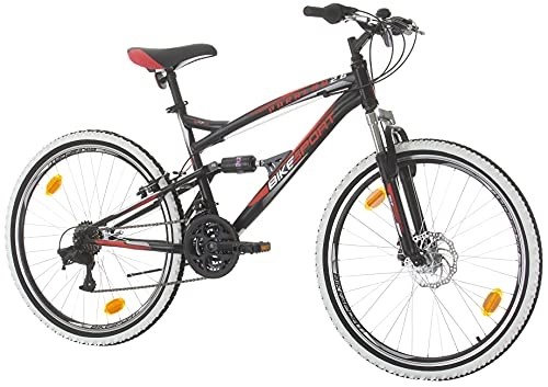 Mountain Bike : Bikesport PARALLAX Dual Suspension Steel Bike 26 inch wheels Front disc brake Shimano 18 gears (Black Blue)
