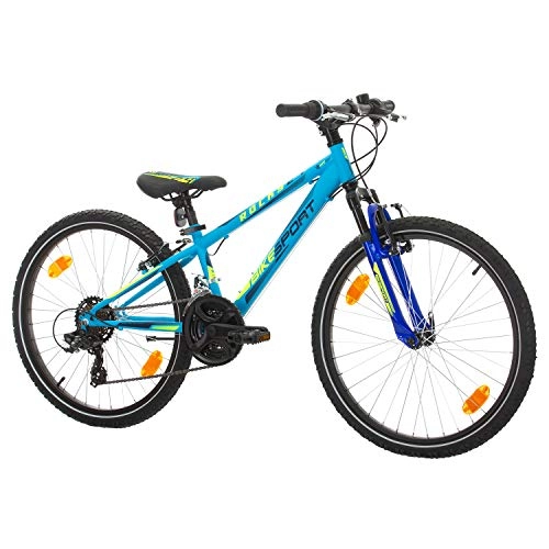 Mountain Bike : Bikesport ROCKY Kids bike Boys Bike 24 inch wheels, Shimano 18 gears (Blue Matt)