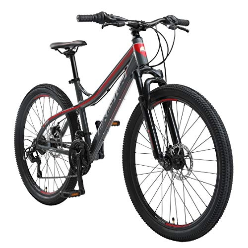 Mountain Bike : BIKESTAR Hardtail Alloy Mountainbike Shimano 21 Speed, Discbrake 26 Inch tires | 16 Inch frame MTB Bicycle | Grey Red