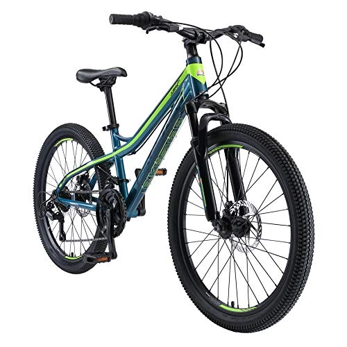 Mountain Bike : BIKESTAR Kids Mountain bike aluminium 24 Inch 10-13 years | Children youth bicycle 21 gear Shimano, Disc Brake, Suspension Fork, Hardtail | Blue Green