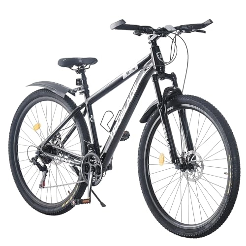 Mountain Bike : BSTSEL 29 Inch Mountain Bike 17.5 Inch Aluminum Frame With Lockout Suspension Fork Mountain Bicycle 21 Speeds with Dual Disc-Brake Suitable (Black, Mudguard style)