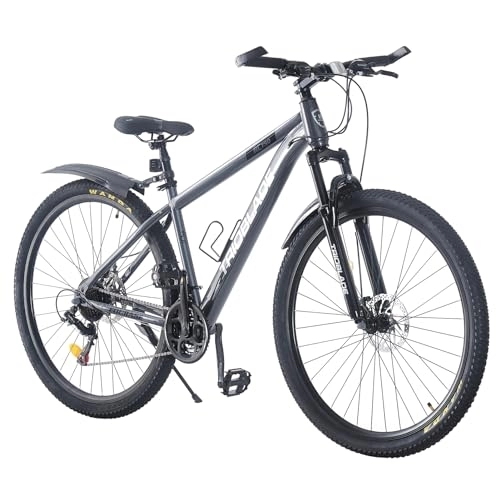 Mountain Bike : BSTSEL 29 Inch Mountain Bike 17.5 Inch Aluminum Frame With Lockout Suspension Fork Mountain Bicycle 21 Speeds with Dual Disc-Brake Suitable (Grey, Mudguard style)